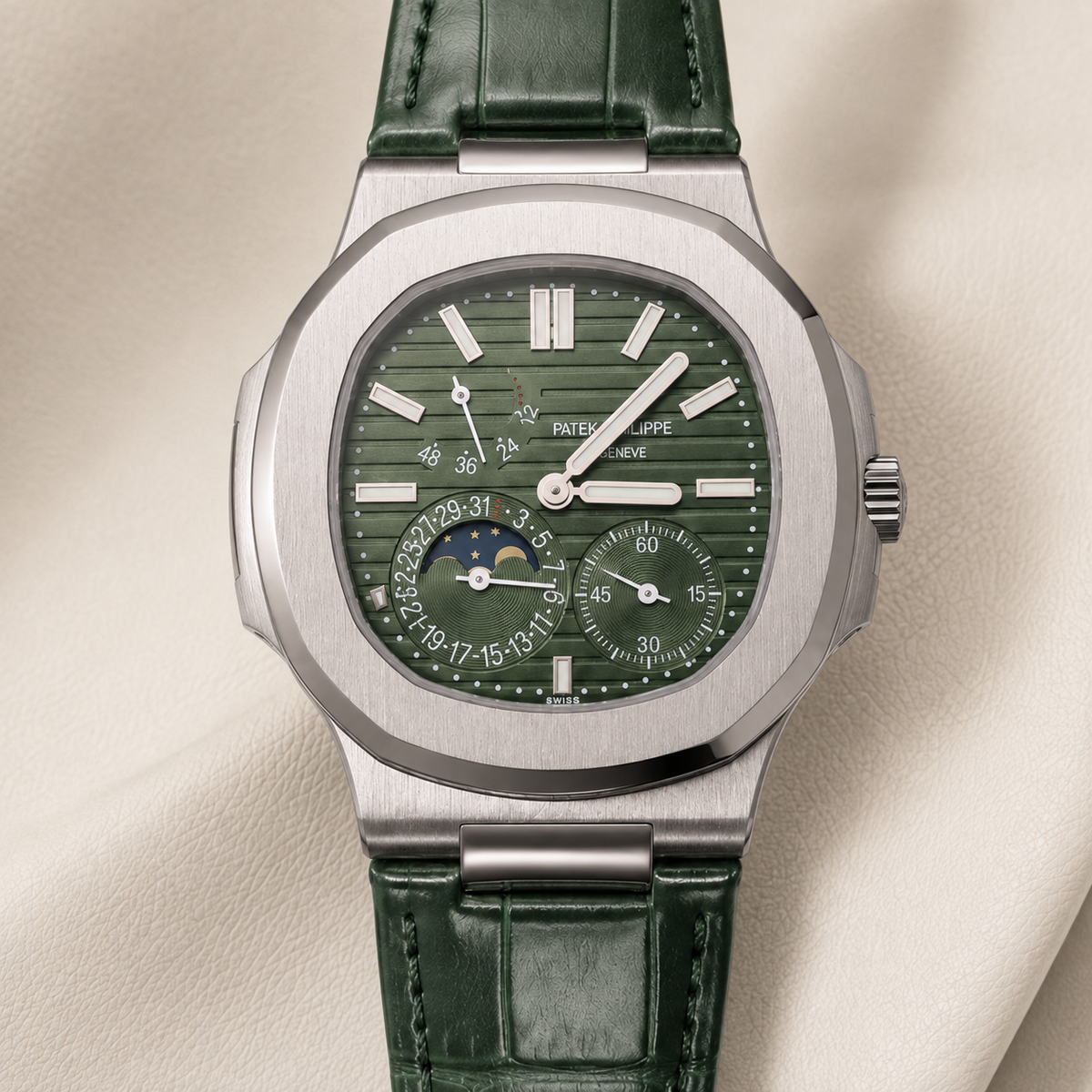 PATEK NAUTILUS CUERO GENUINO VERDE