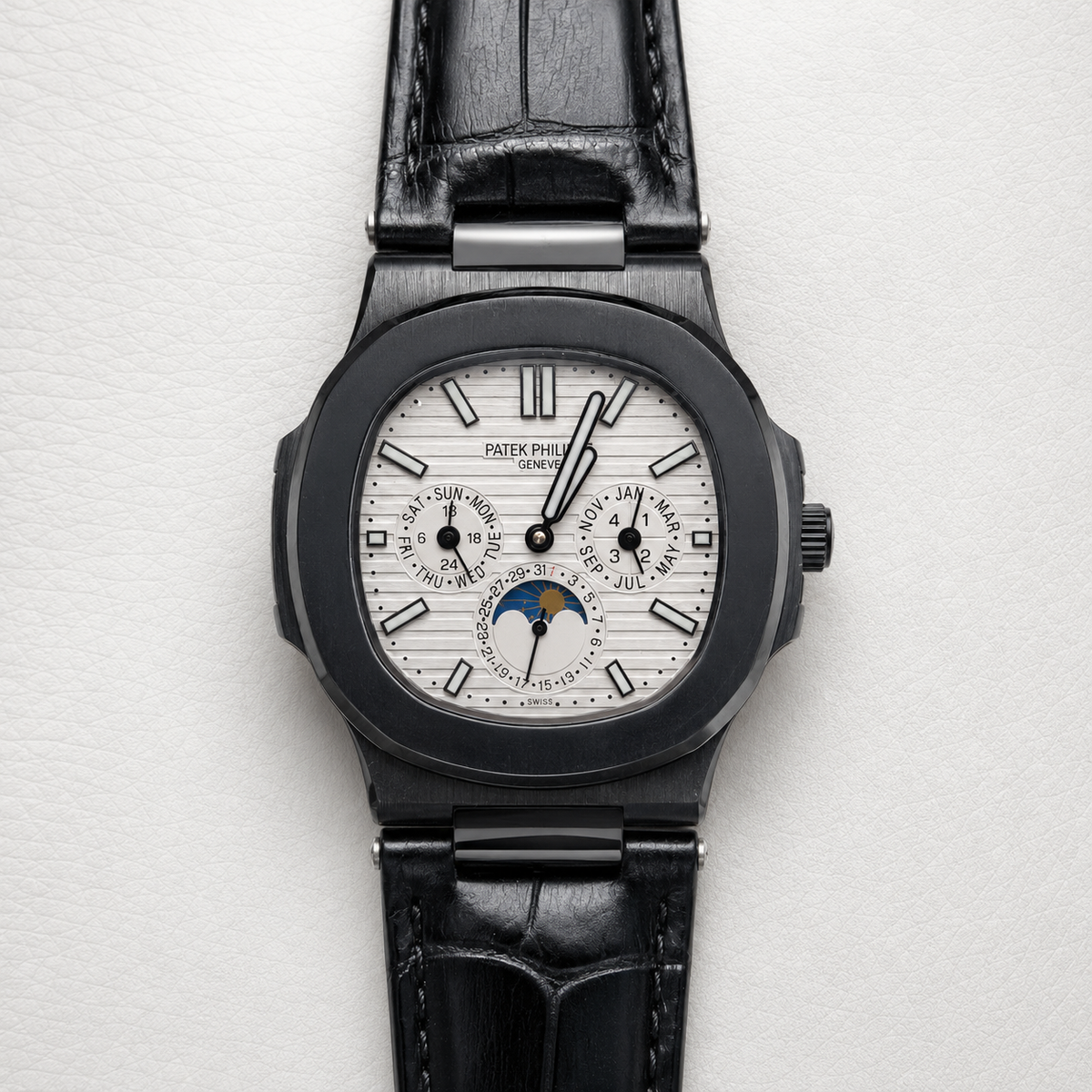 PATEK NAUTILUS CUERO GENUINO NEGRO